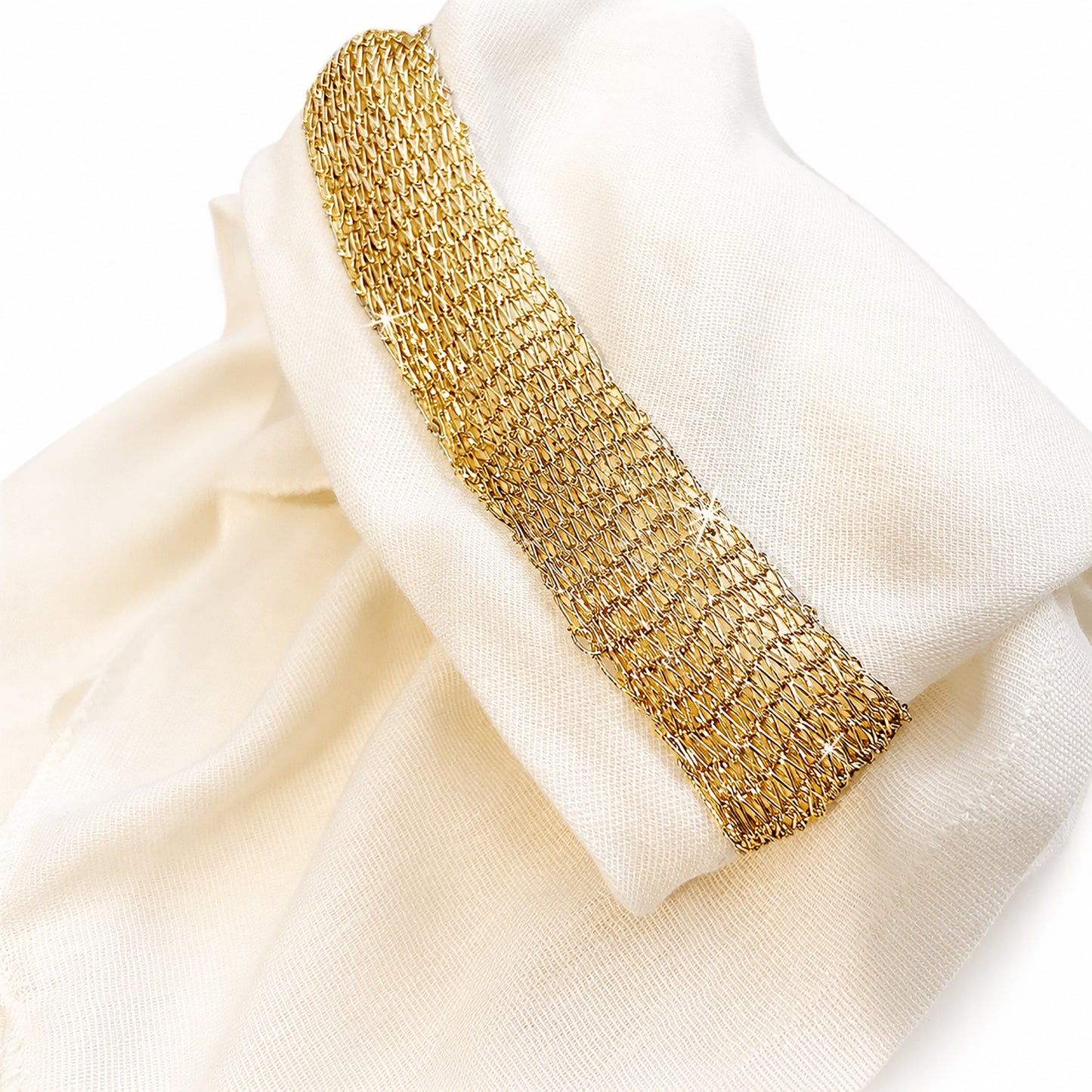 White cotton headscarf gold sparkly trim