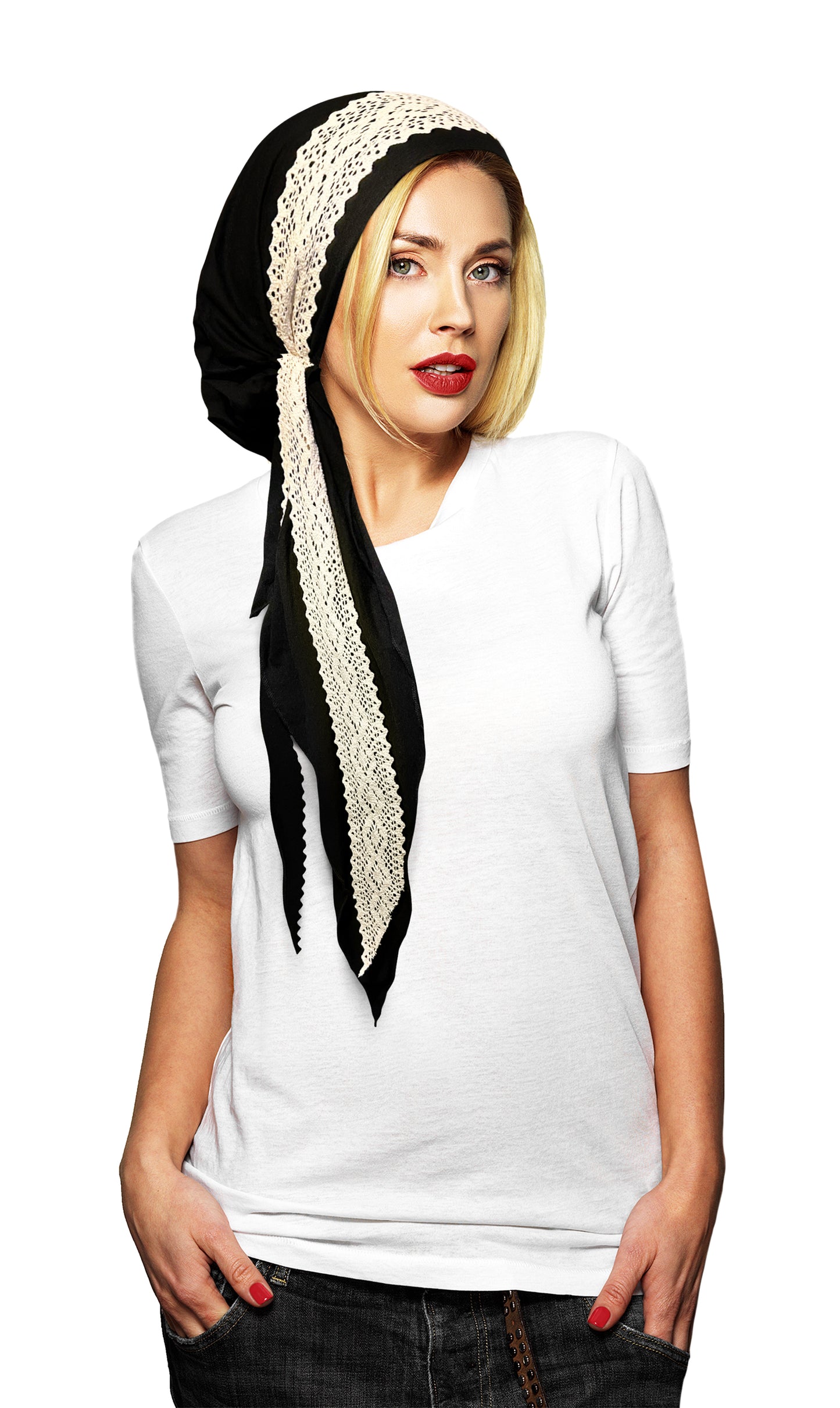Long black headscarf vintage lace