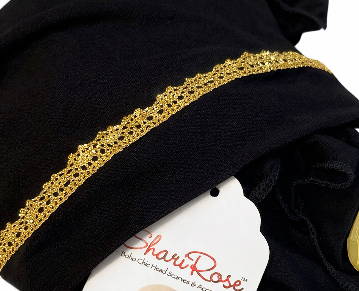 Black non slip headscarf gold sparkles