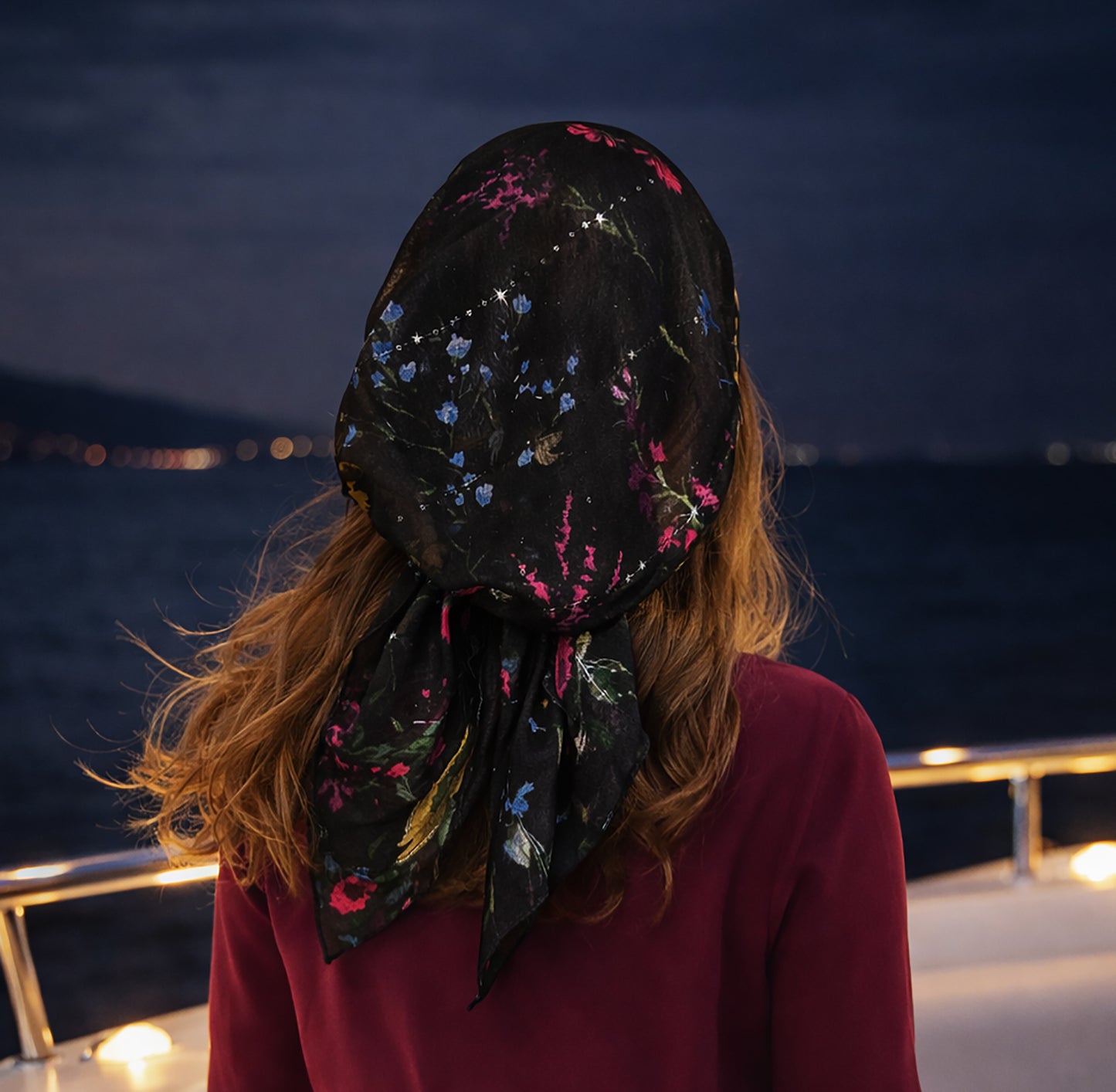Black floral sparkles non slip headscarf