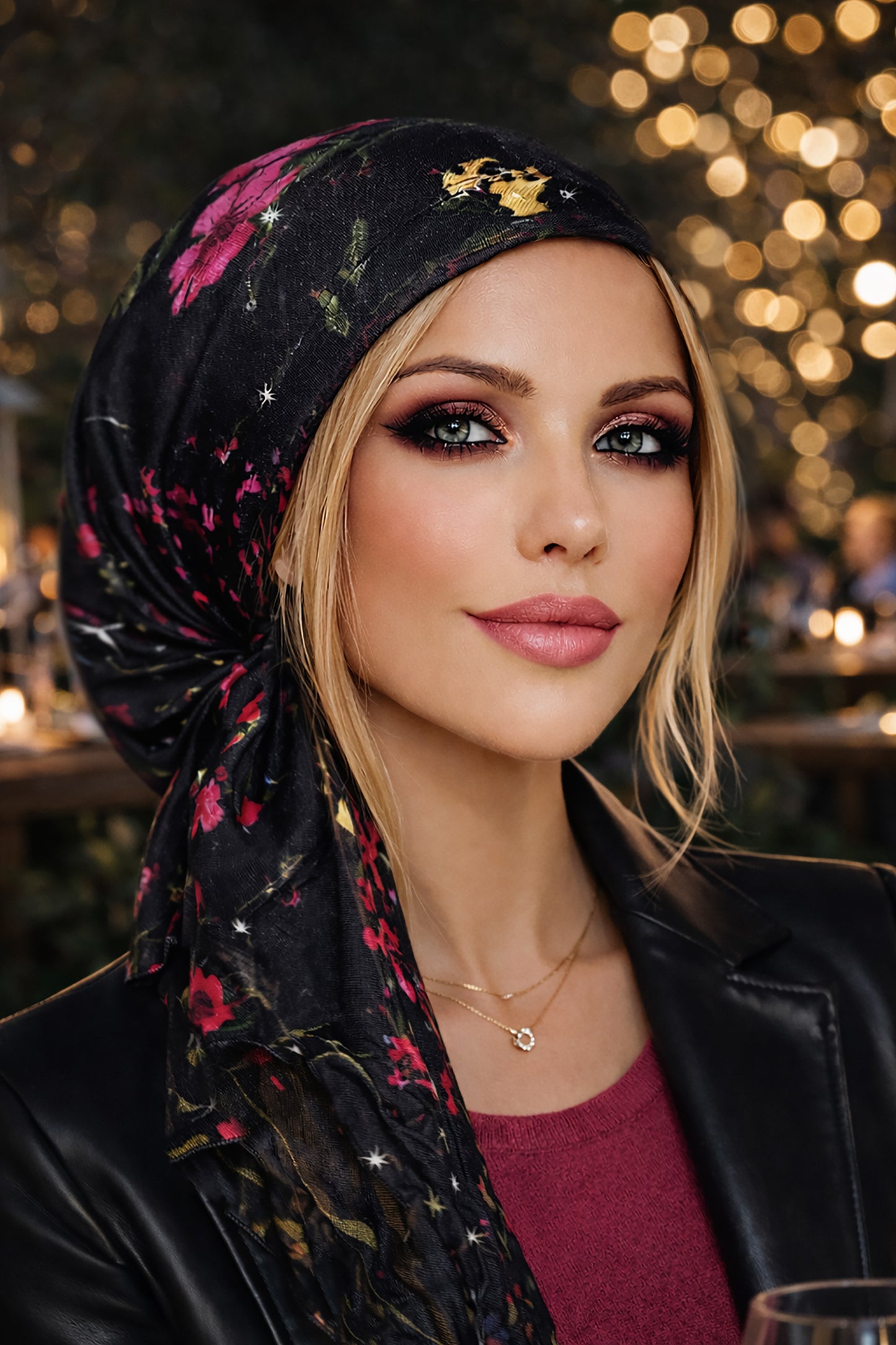 Black floral sparkles non slip headscarf