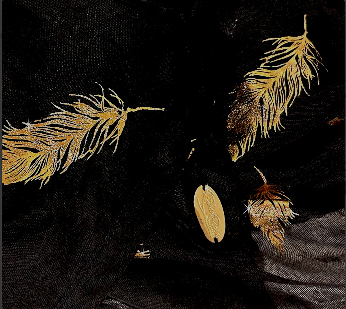Black Gold Feather Non-Slip Pre-Tied Headscarf