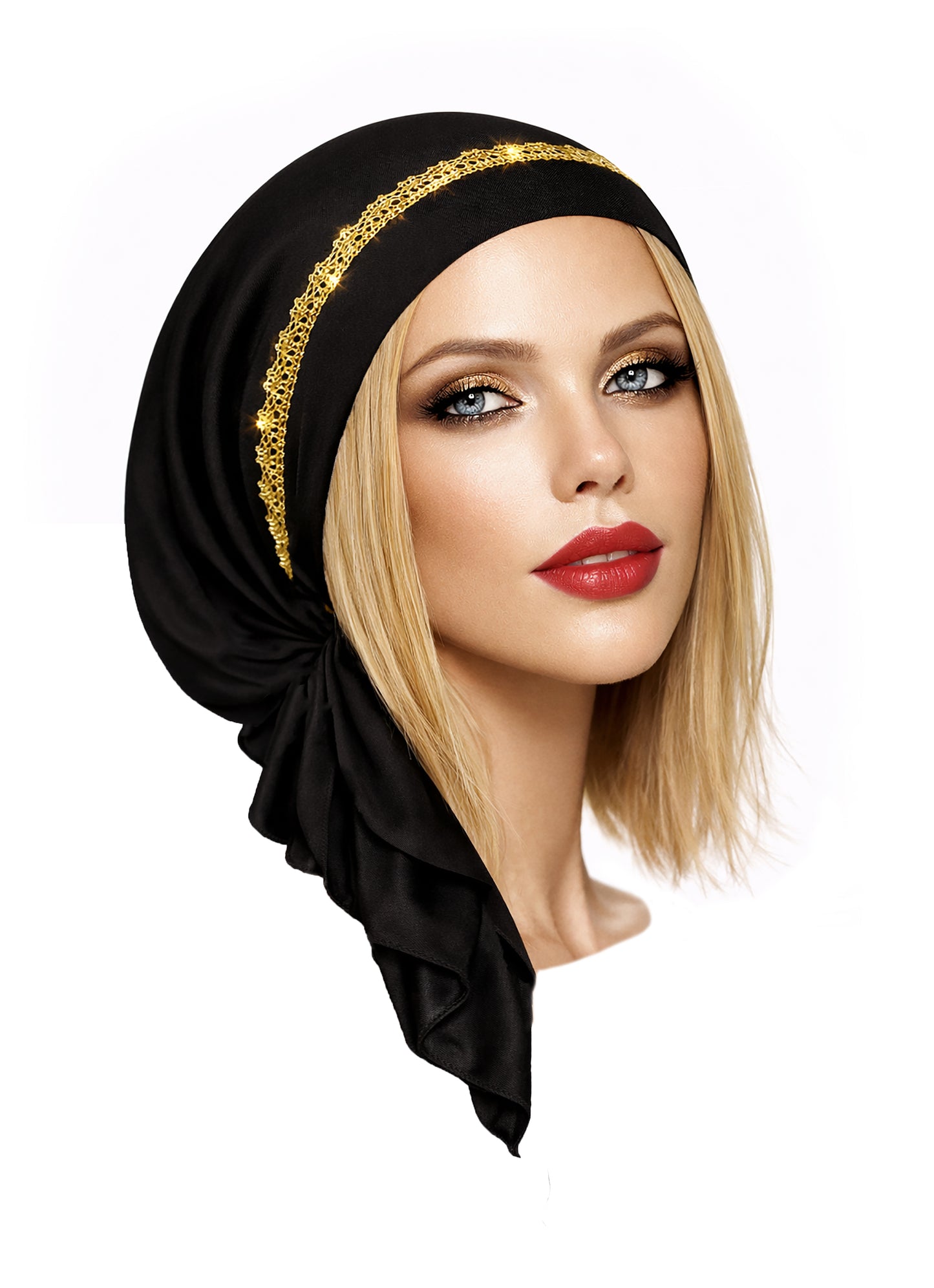 Black non slip headscarf gold sparkles