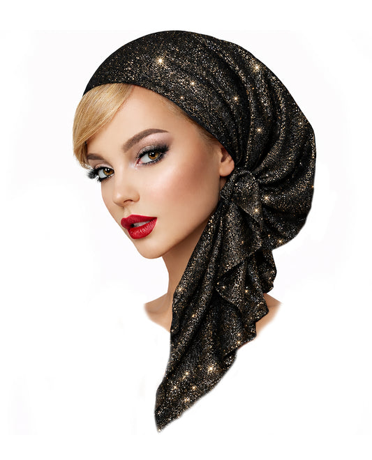 Black gold non slip headscarf sparkles