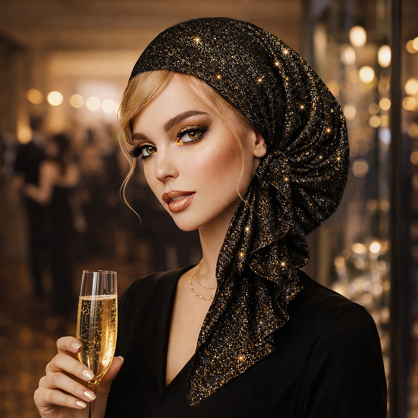 Black gold non slip headscarf sparkles