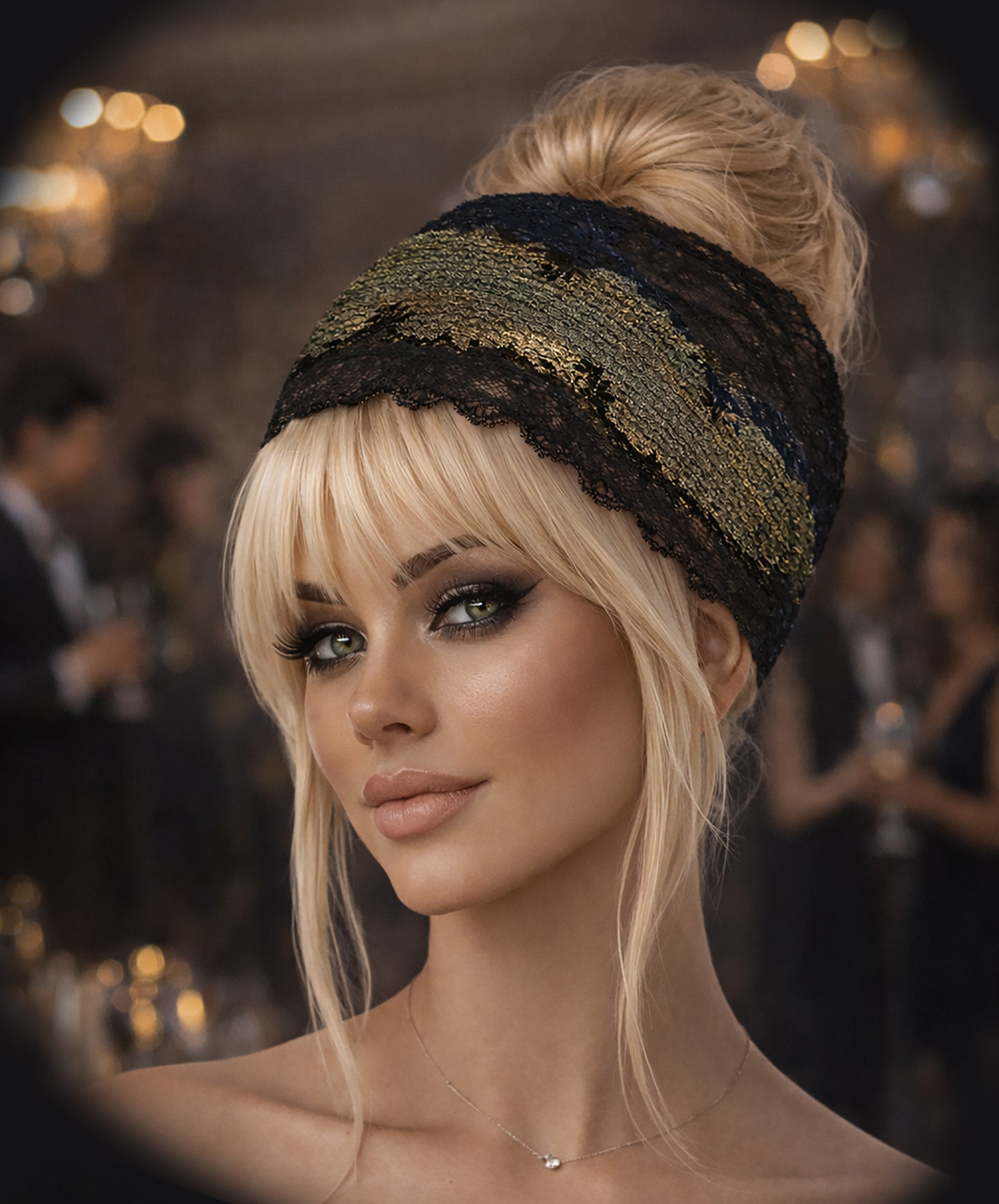 Black gold vintage lace headband