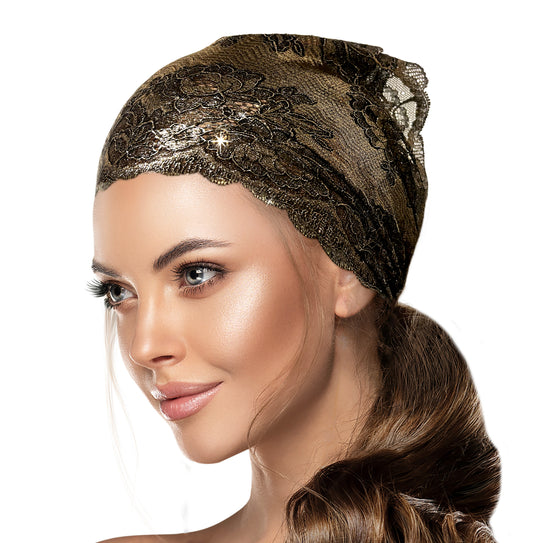 Black gold vintage shimmer lace headband