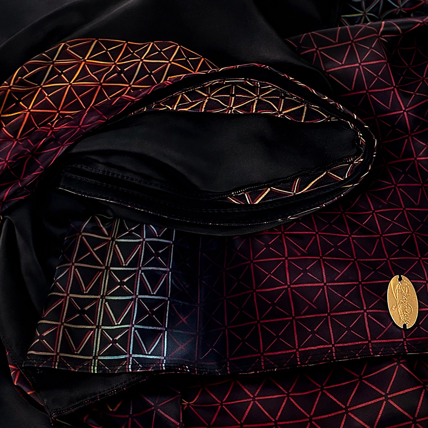 Black satin non slip headscarf colorful