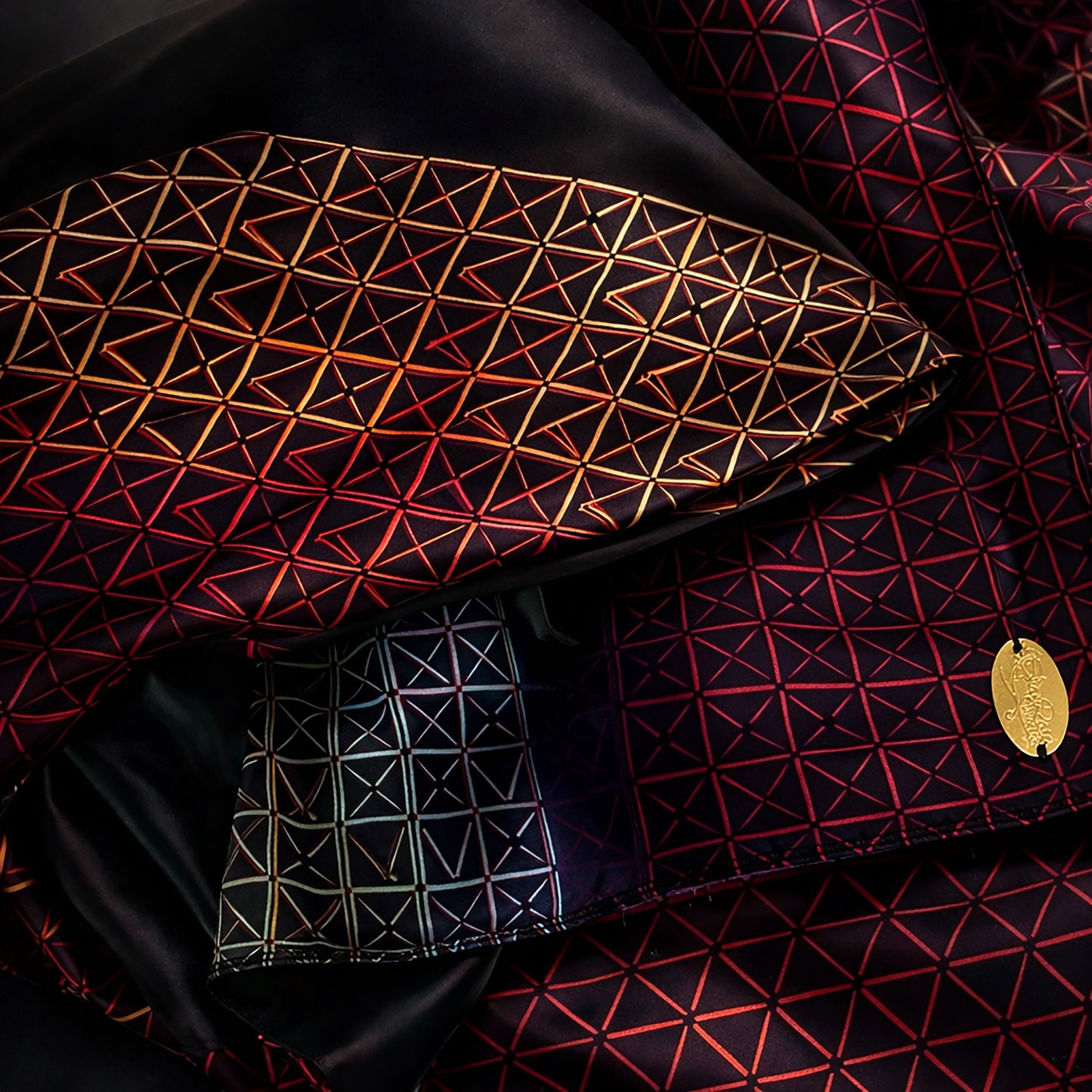 Black satin non slip headscarf colorful