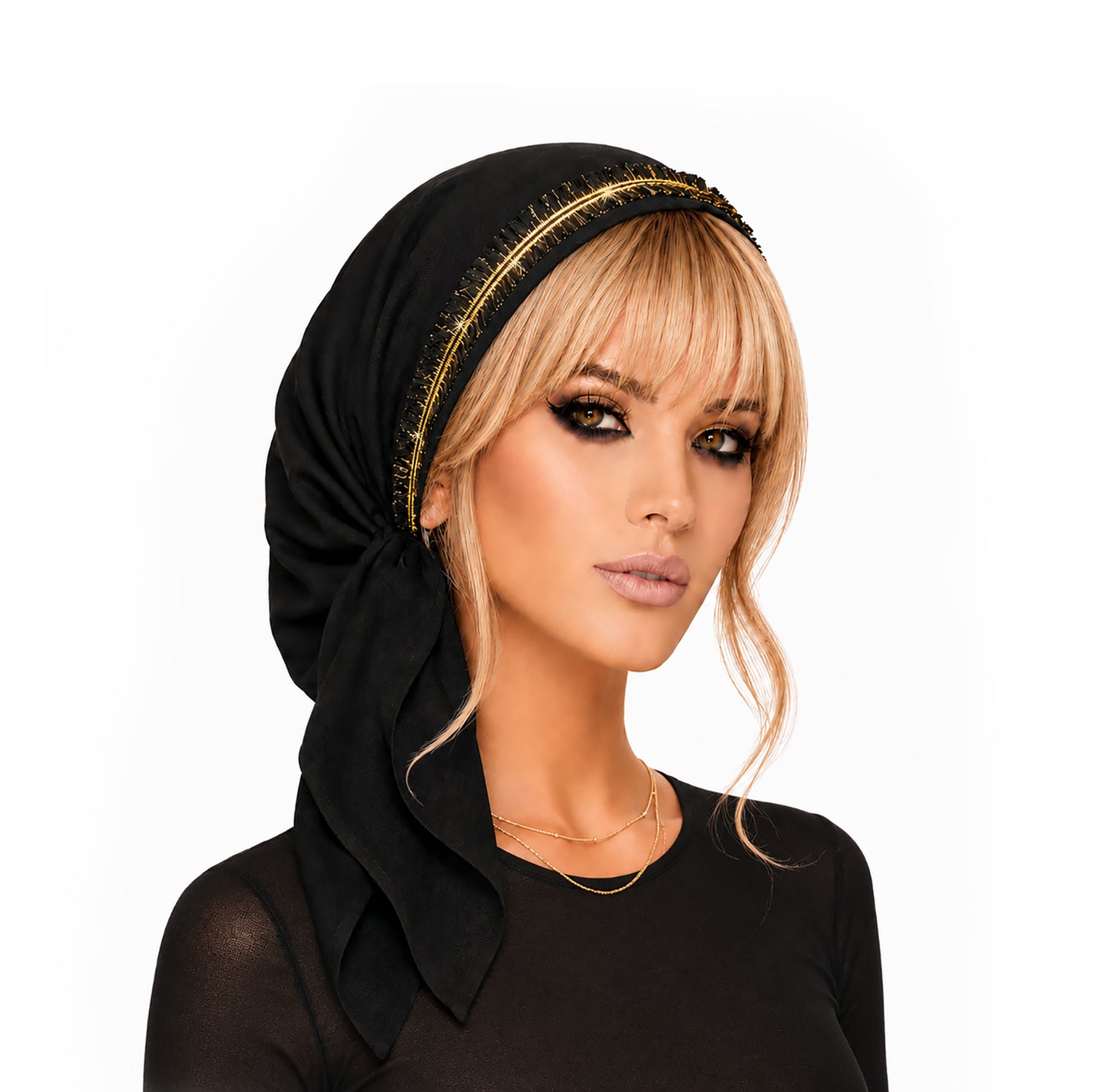 Black Gold Trim Non-Slip Pre-Tied Headscarf