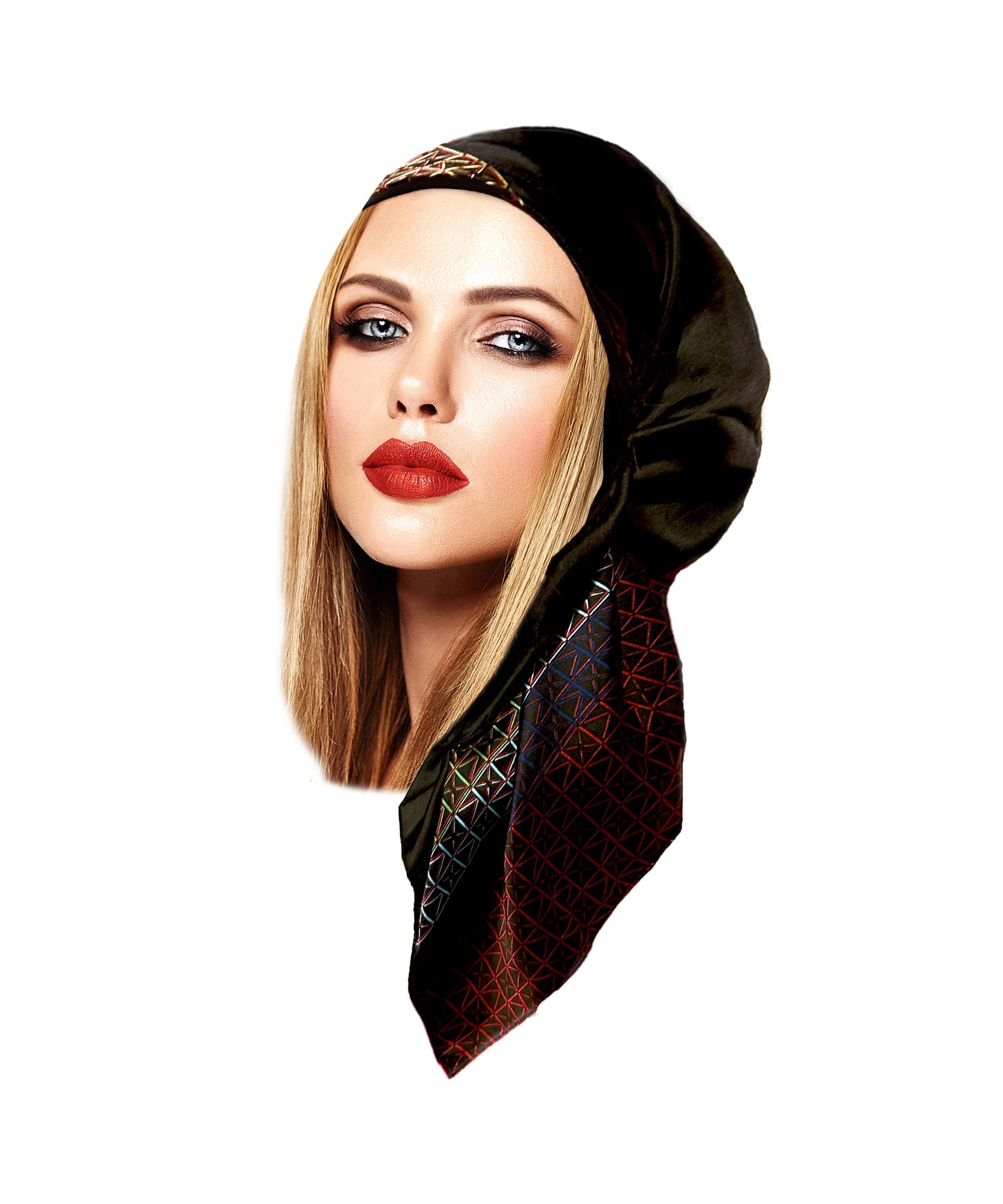 Black geometric non slip headscarf silky sparkle