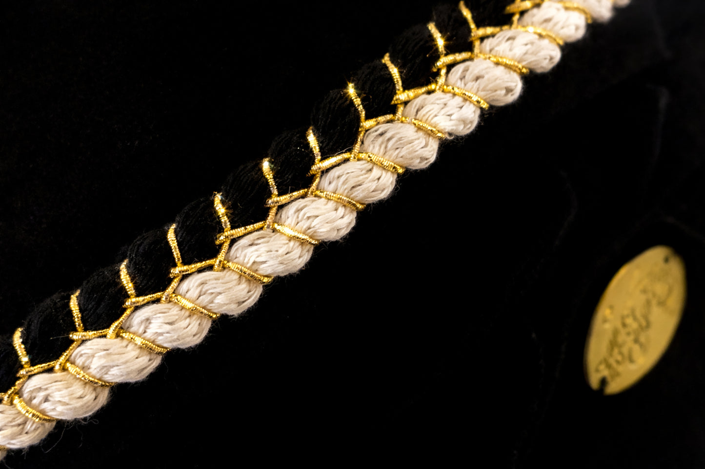 Black non slip headscarf black gold braid sparkles