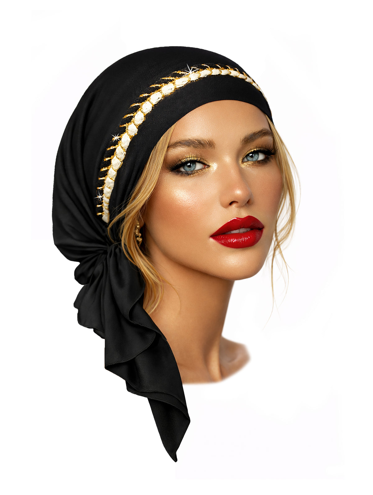 Black non slip headscarf black gold braid sparkles – ShariRose