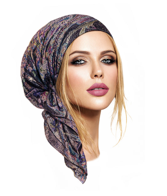 Black purple cashmere ethnic headscarf