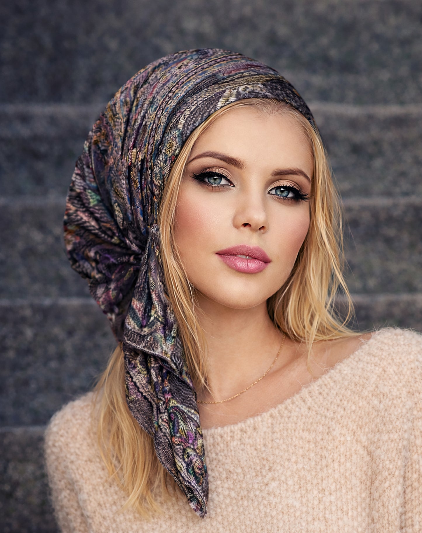 Black purple cashmere ethnic headscarf