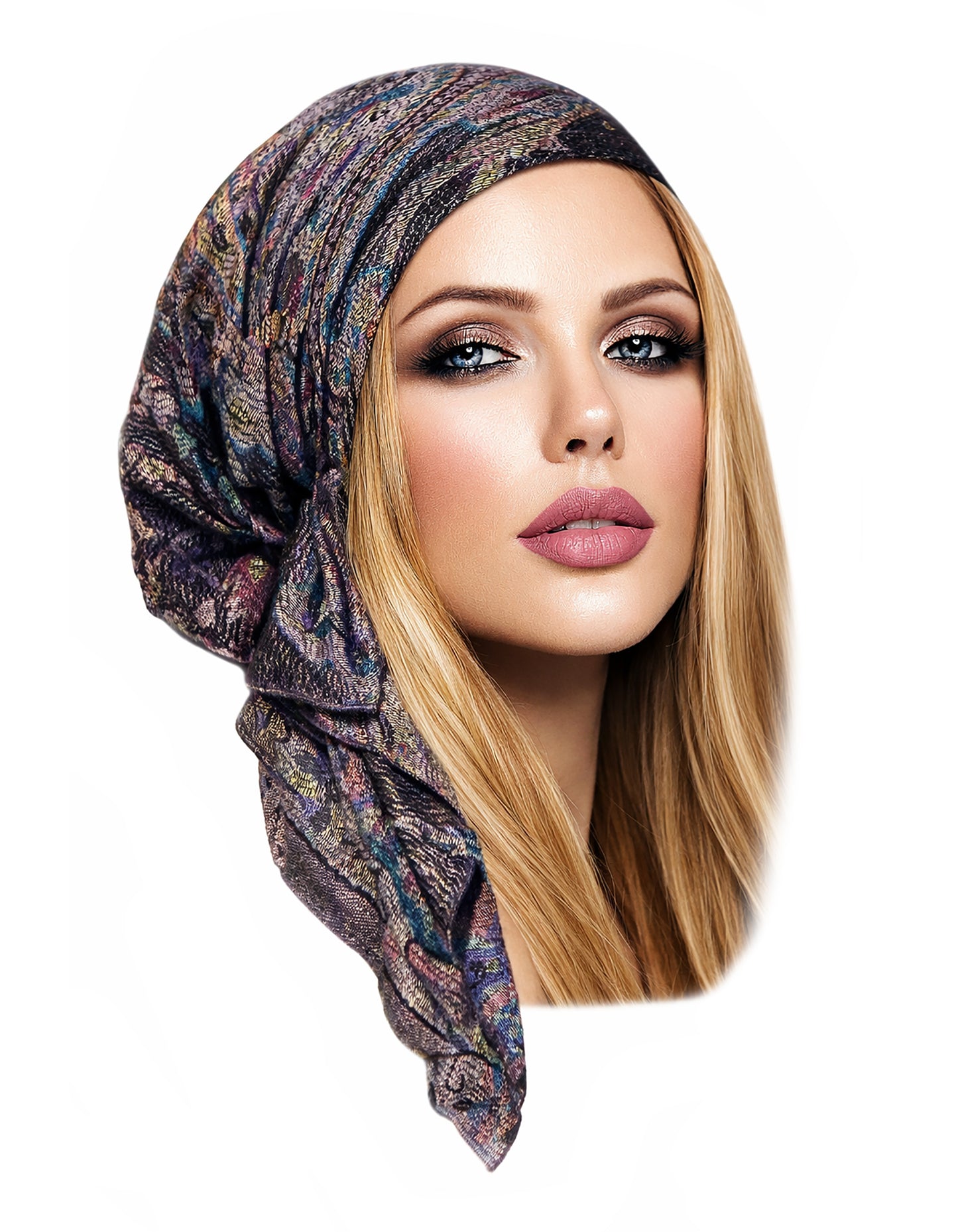 Black purple cashmere ethnic headscarf