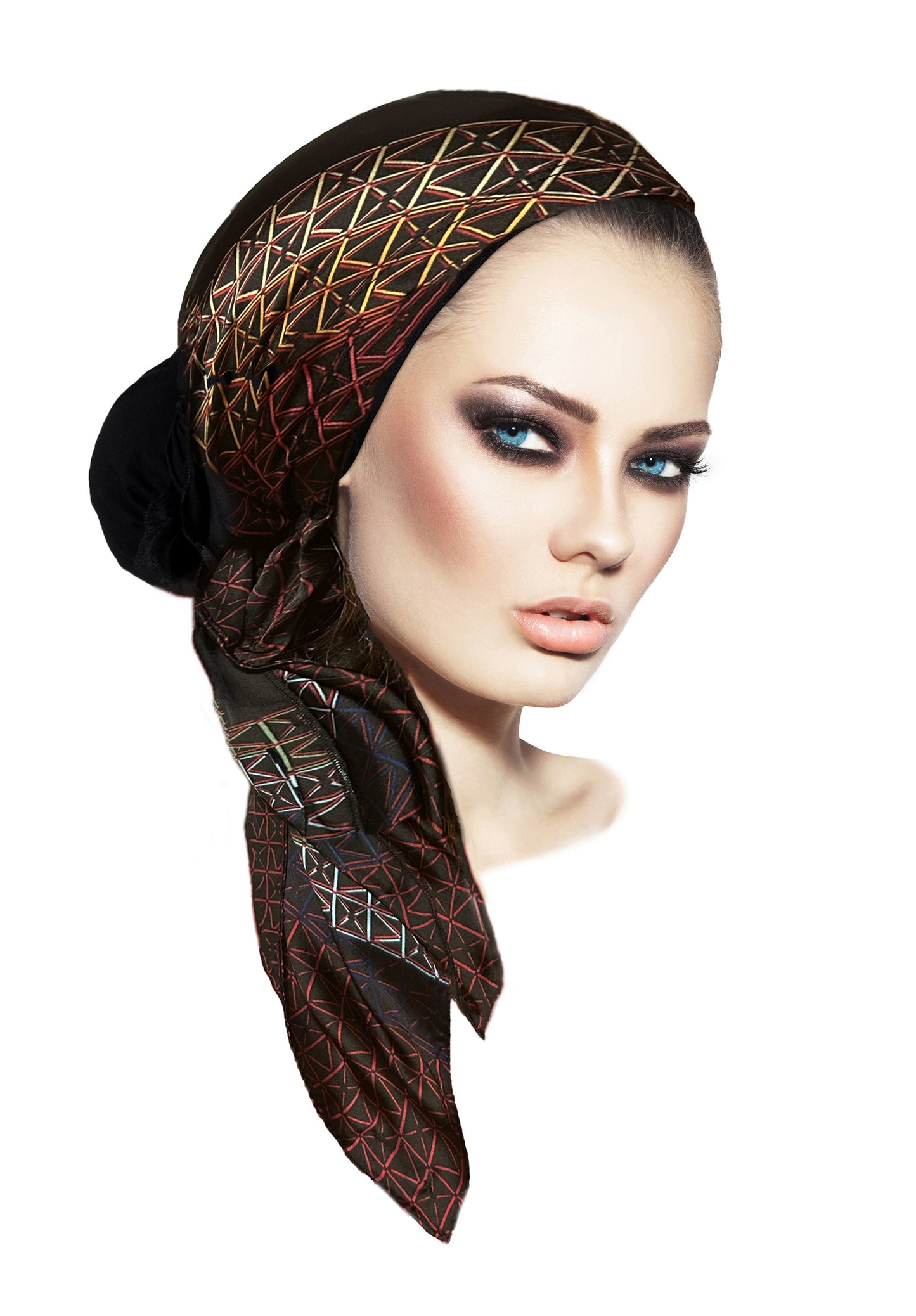 Black geometric non slip headscarf silky sparkle