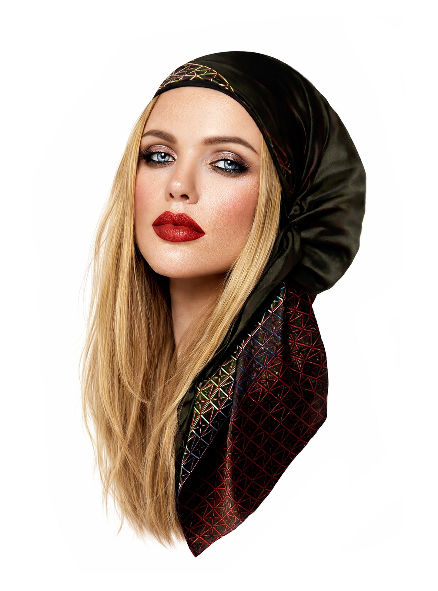 Black satin non slip headscarf colorful