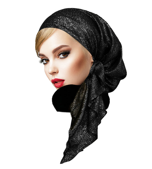 Black silver non slip headscarf sparkles