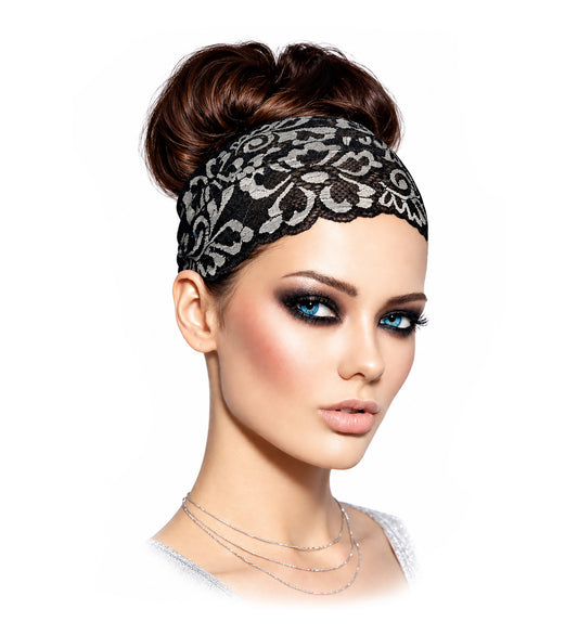 Black & Silver Floral Lace Headband