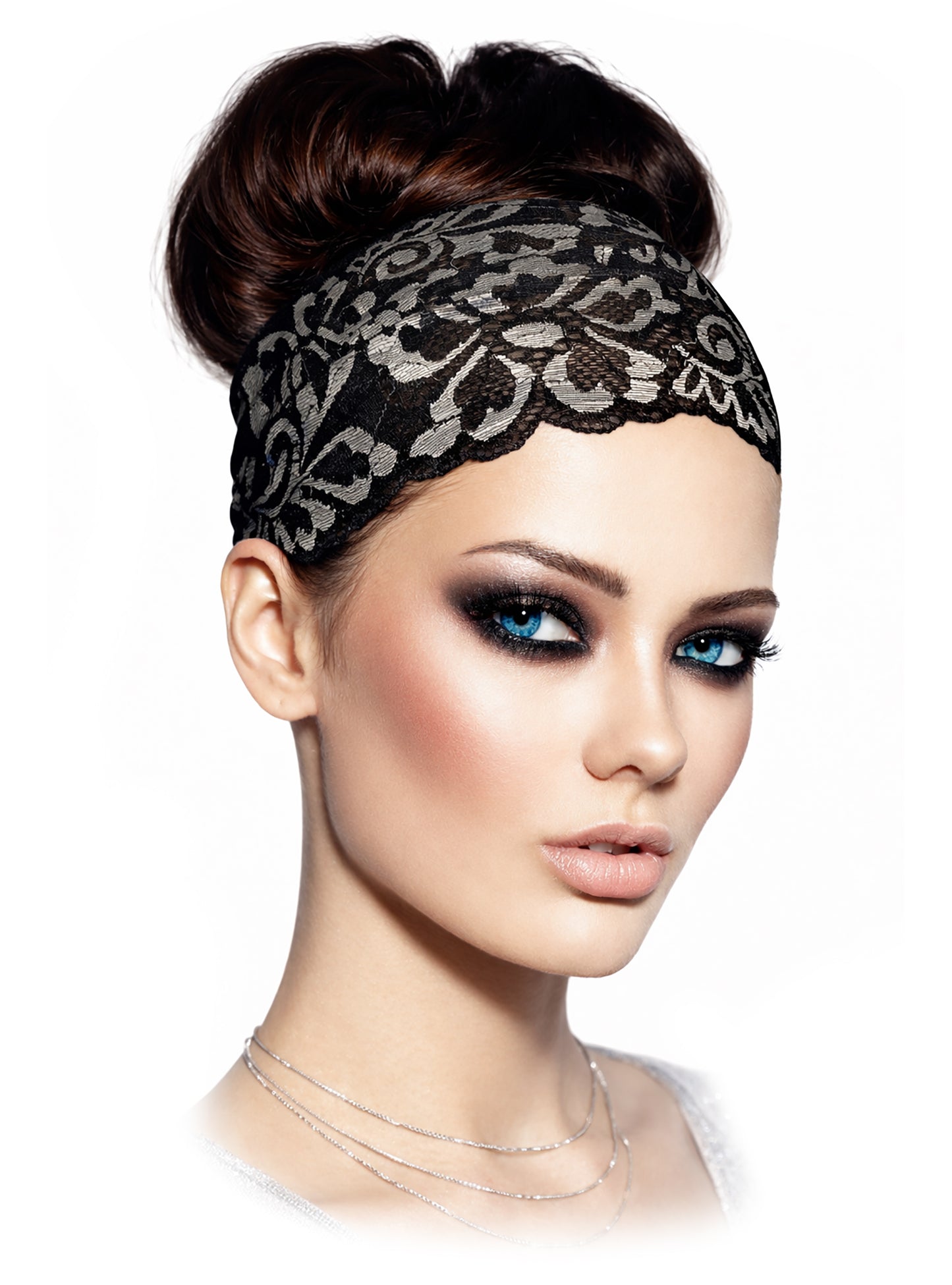 Black silver floral shabby chic lace headband