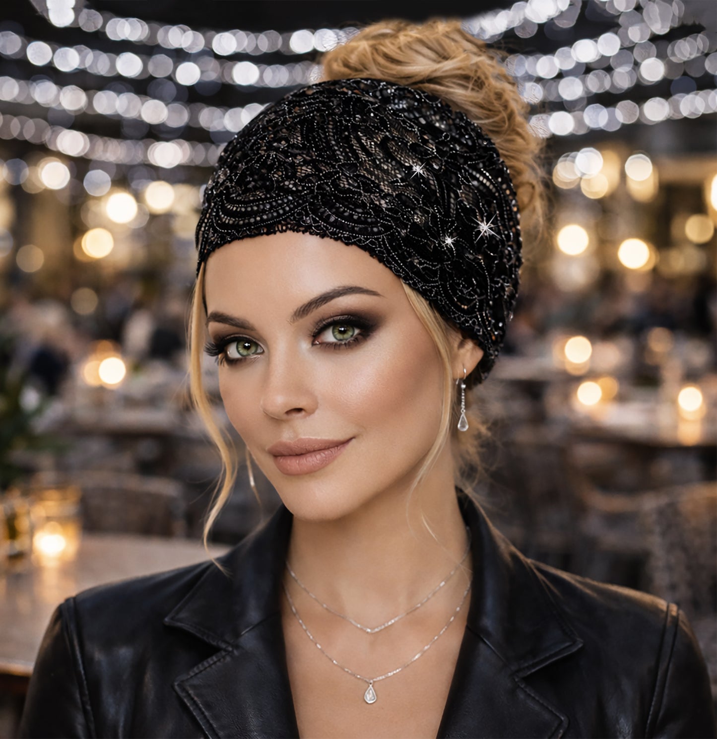 Black silver lace headband