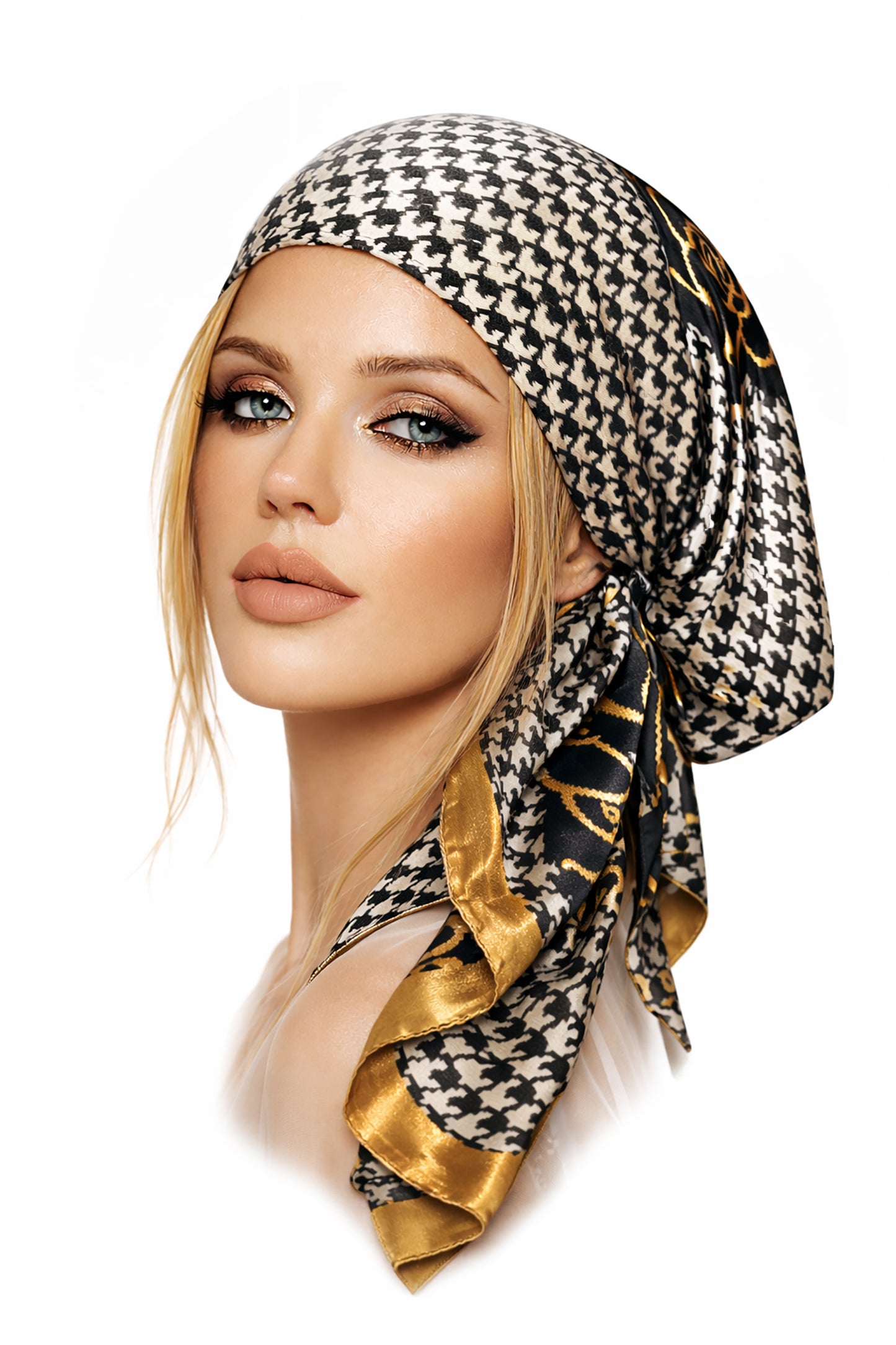 Black gold houndstooth non slip headscarf