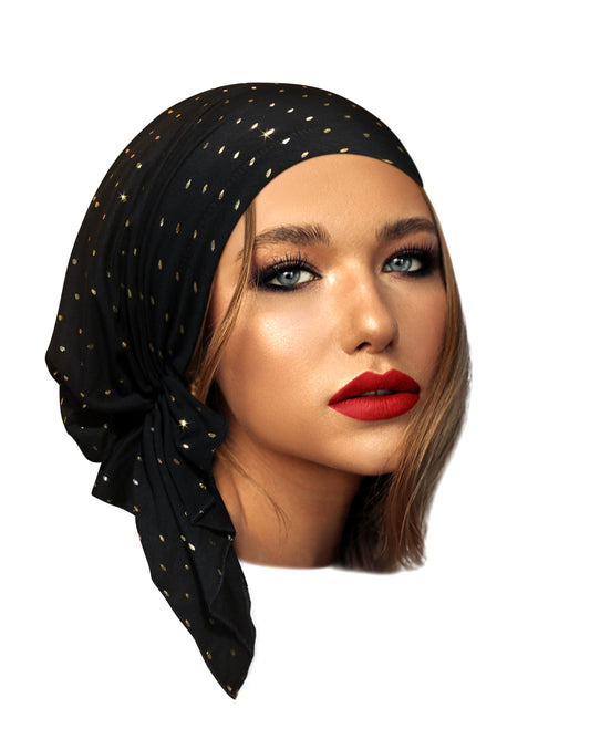 Black gold pre-tied headscarf sparkles