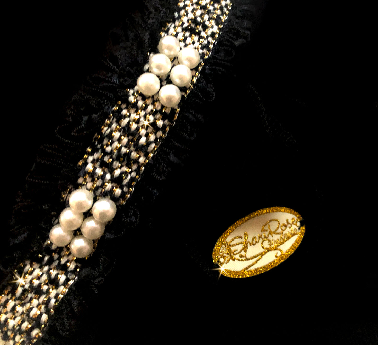 Black headscarf pearl gold lurex