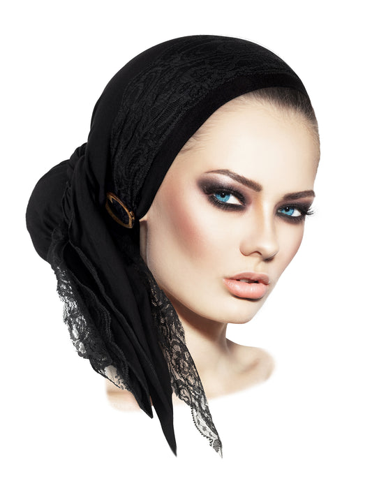 Black Headscarf Black Vintage Lace Wrap Coconut Buckle
