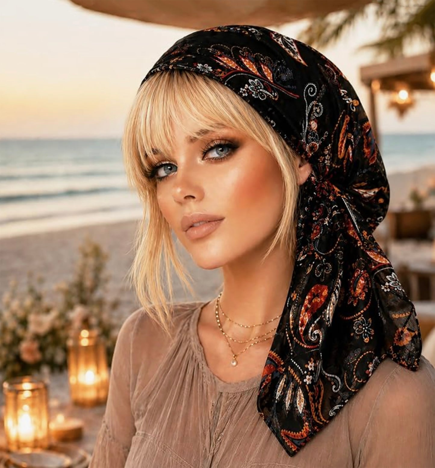 Black Paisley Non-Slip Pre-Tied Headscarf