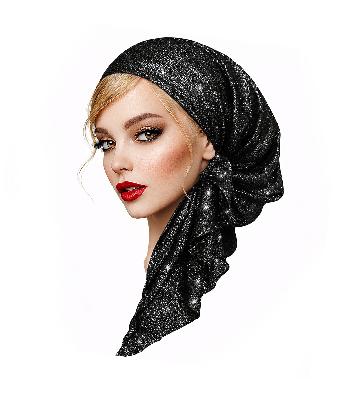 Black Silver Sparkle Non-Slip Pre-Tied Headscarf