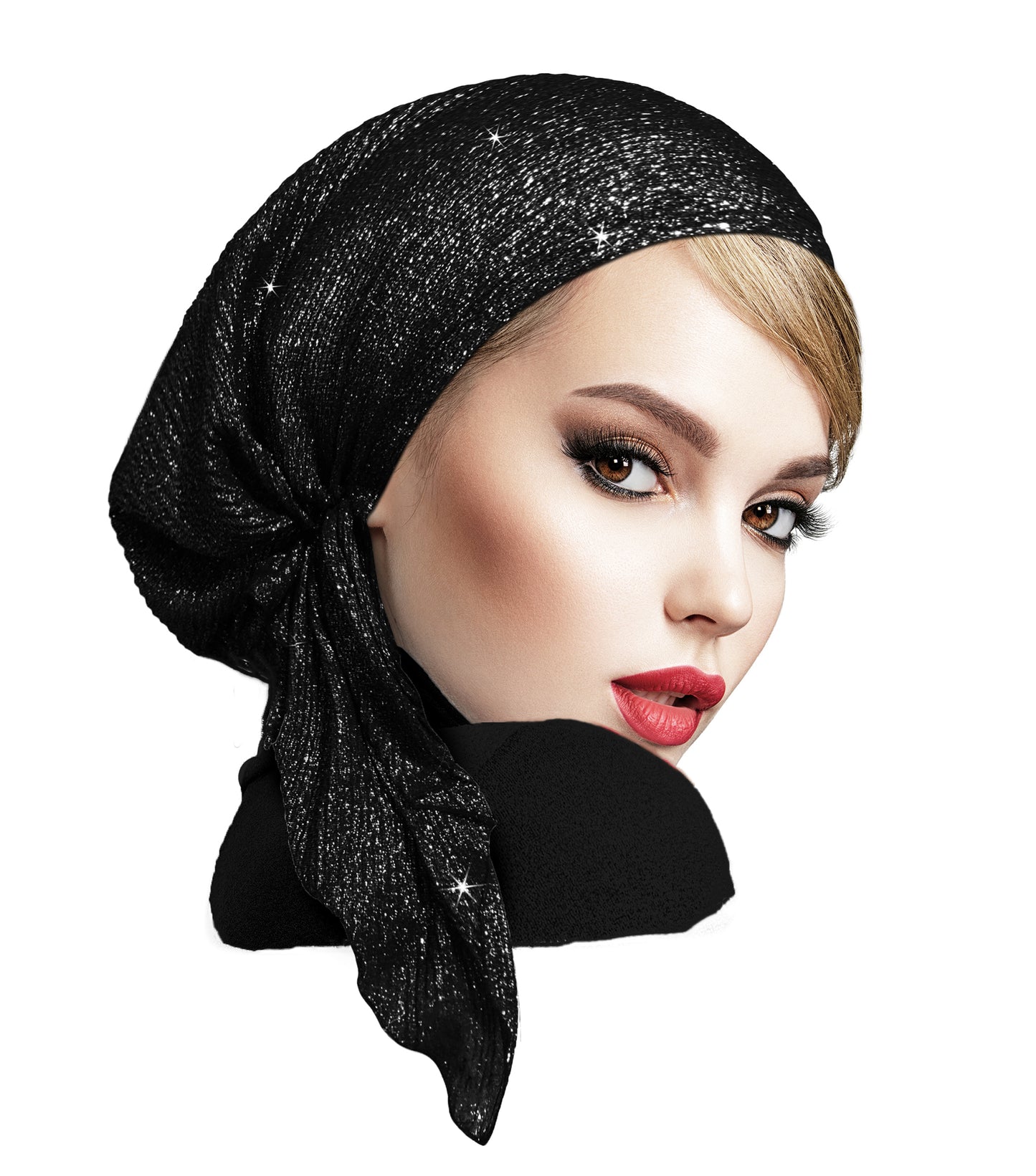 Black silver non slip headscarf sparkles