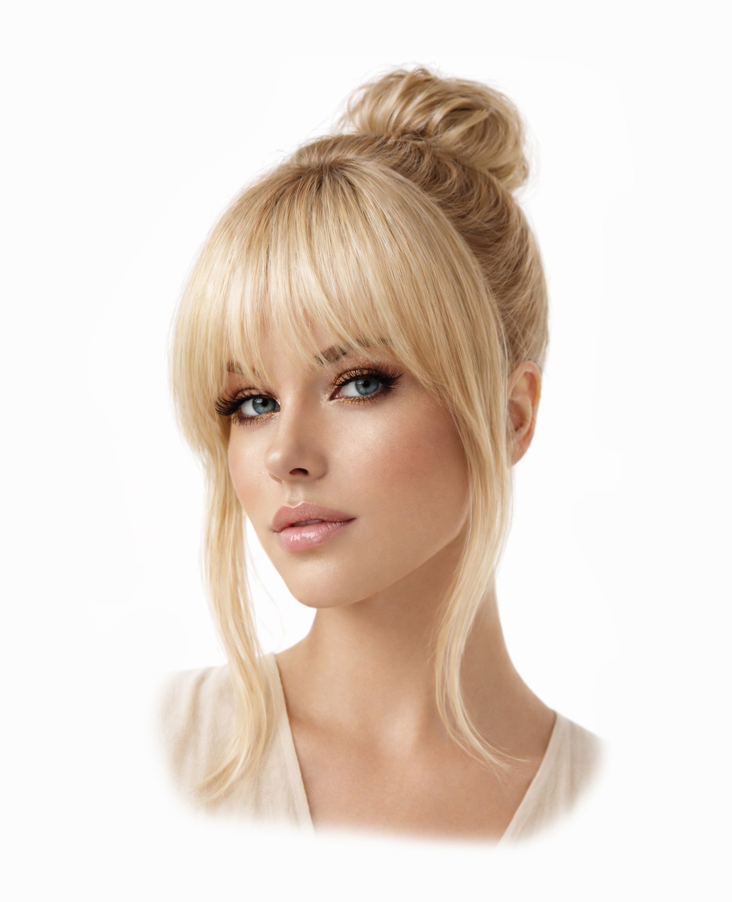 Clip in bangs hair extension mini wig 100% real human (blonde)