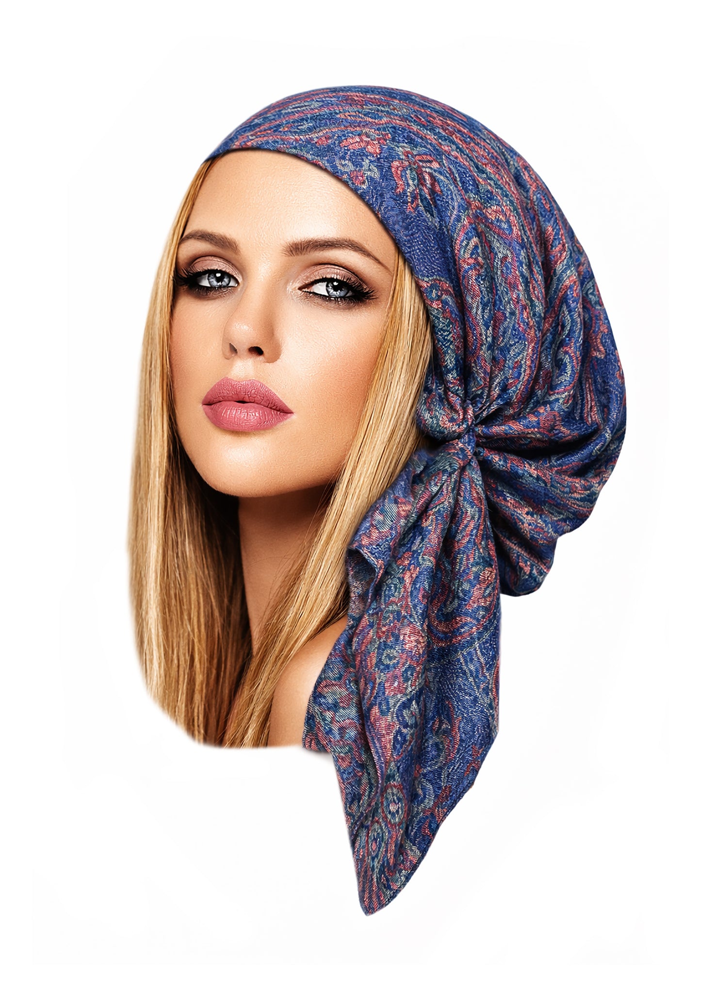 Blue paisley nonslip cashmere headscarf