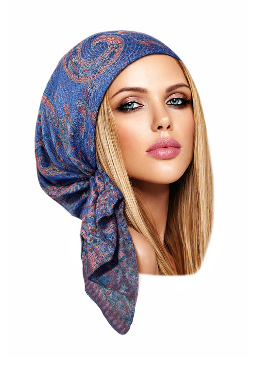 Blue paisley nonslip cashmere headscarf