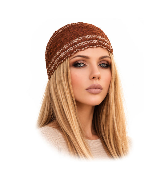 Brown Vintage Lace Headband – Silver Lurex