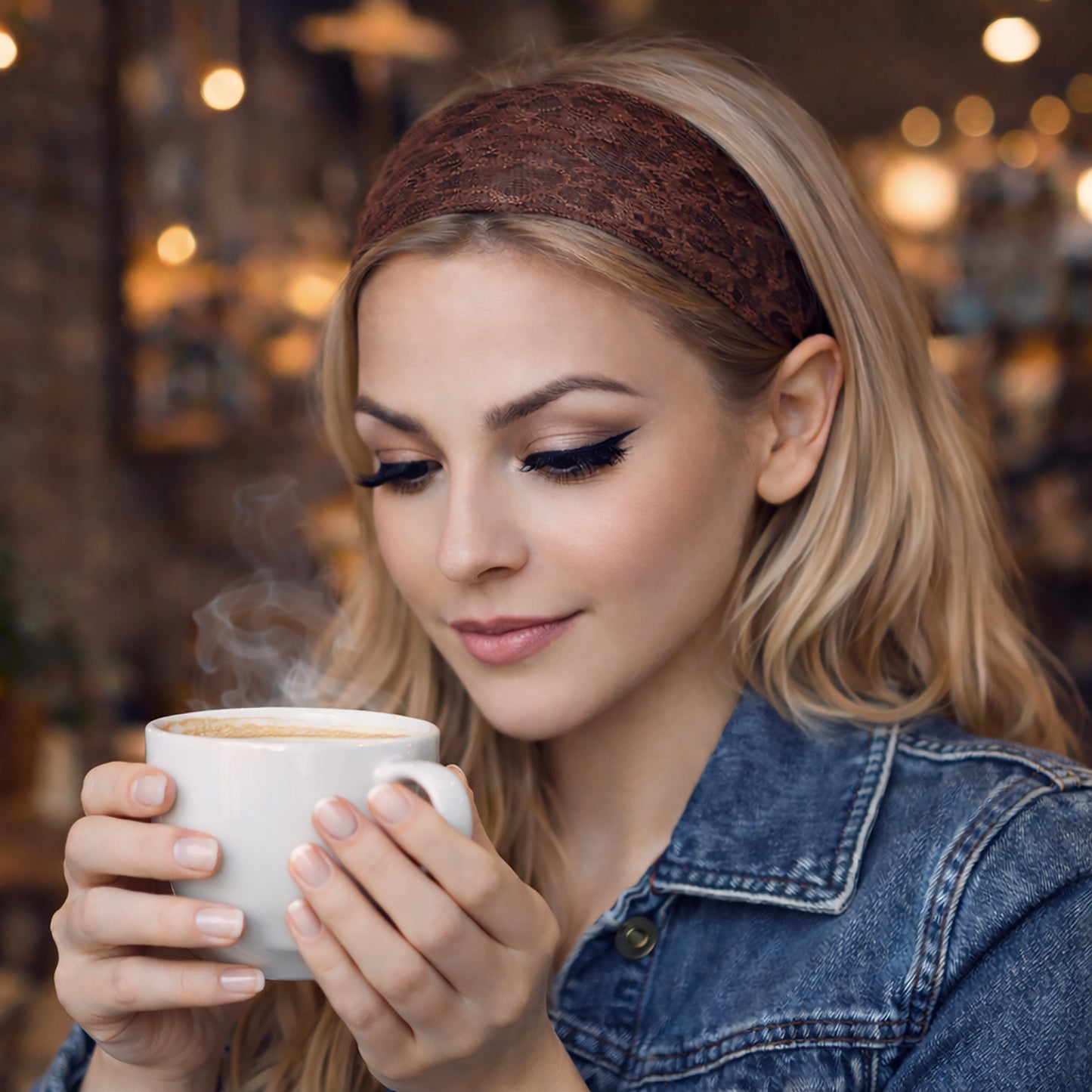Perfect brown floral lace headband