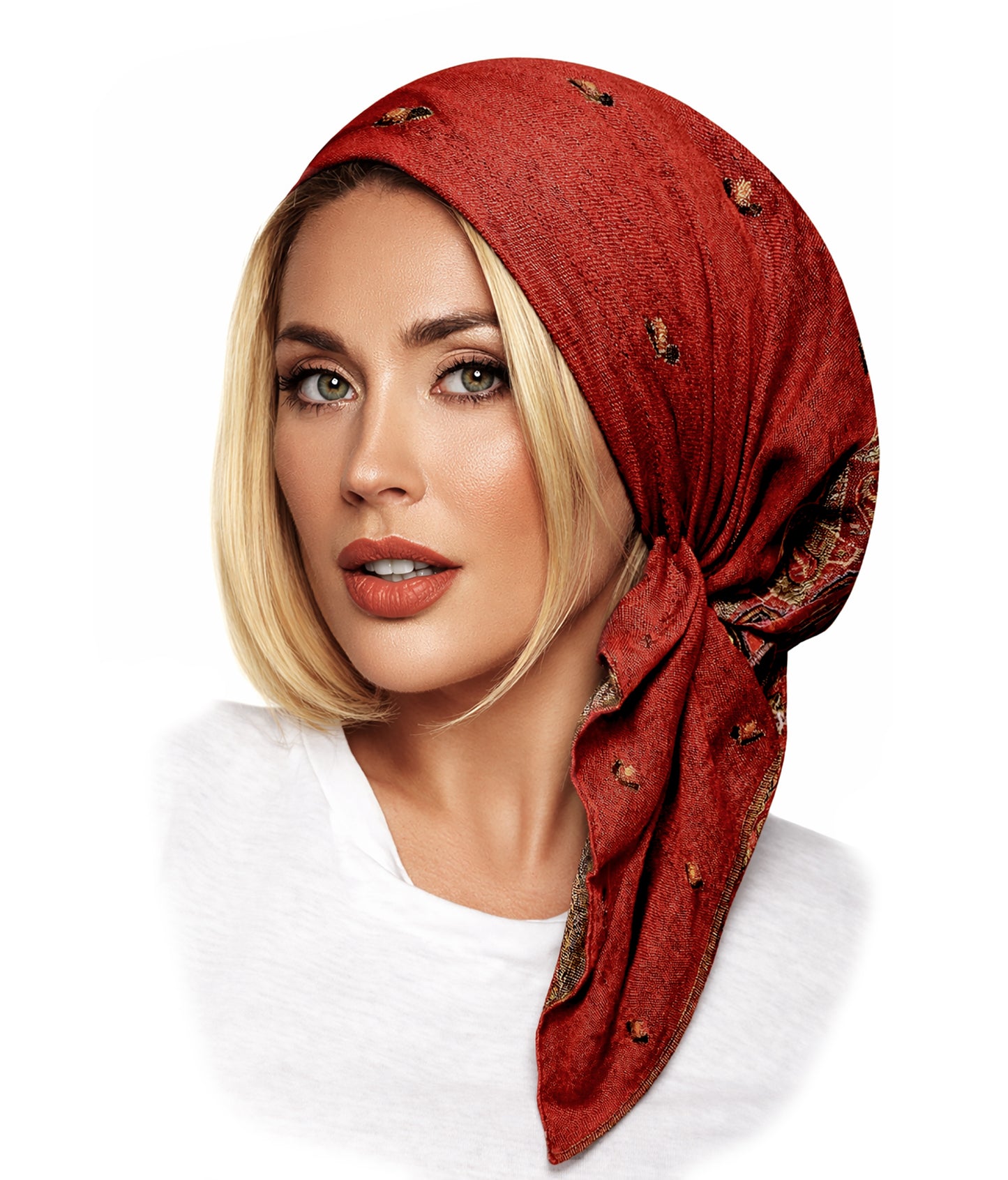 Burgundy red cashmere headscarf