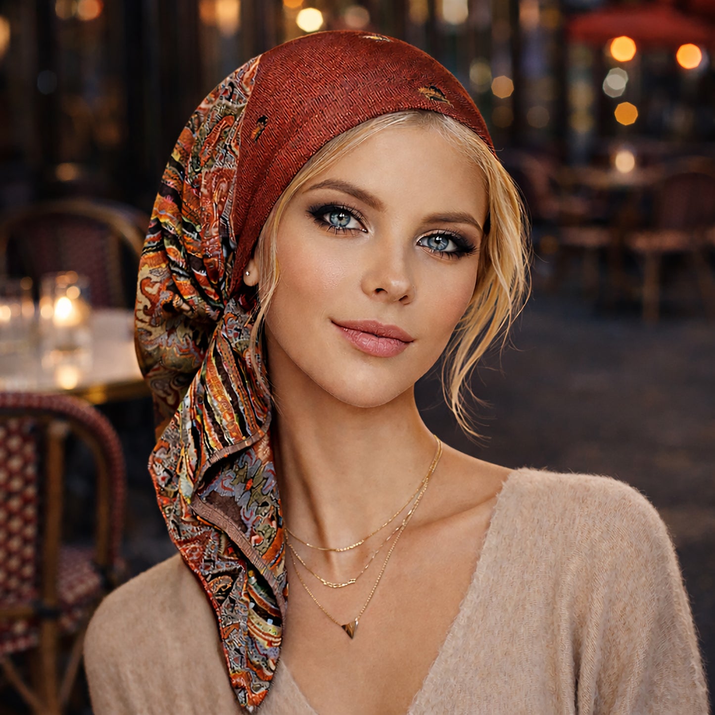 Burgundy red cashmere headscarf