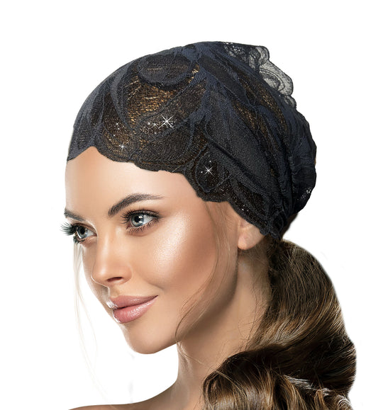 Dark gray sparkly lace headband