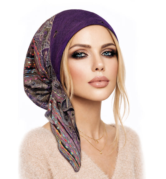 Deep purple cashmere non slip headscarf