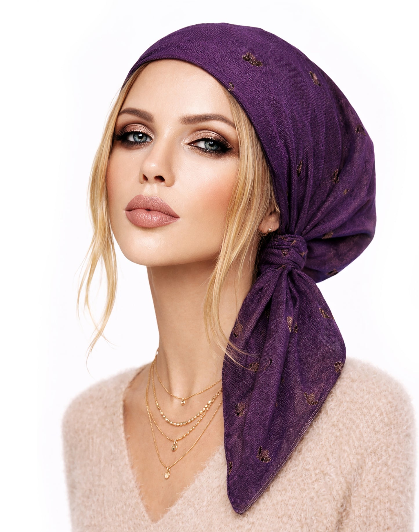 Deep purple cashmere non slip headscarf