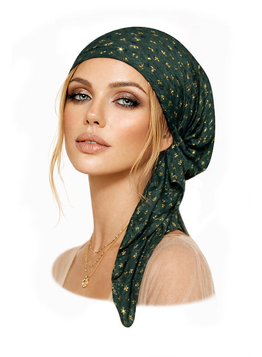 Forest green non slip headscarf gold sparkles