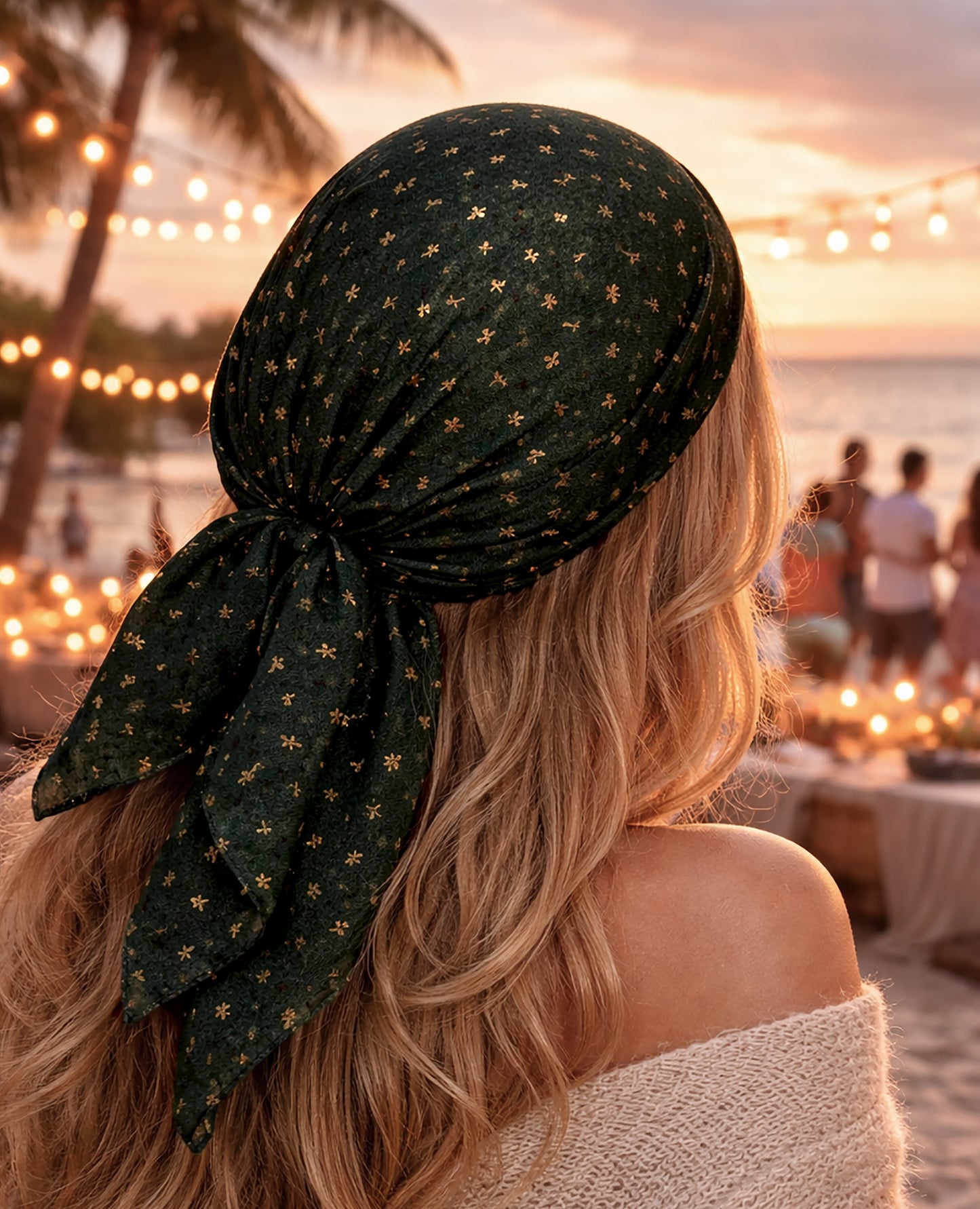 Forest green non slip headscarf gold sparkles