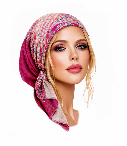 Fuchsia pink soft cashmere non slip headscarf