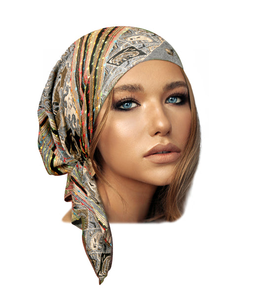 Gray cashmere pre tied headscarf