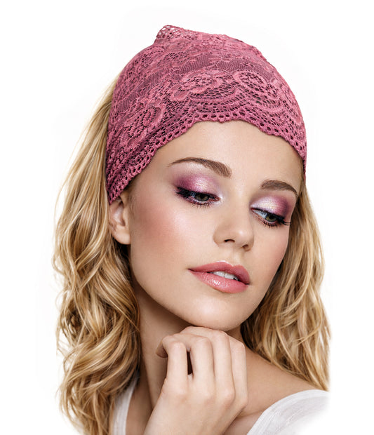 Mauve purple wide floral lace headband