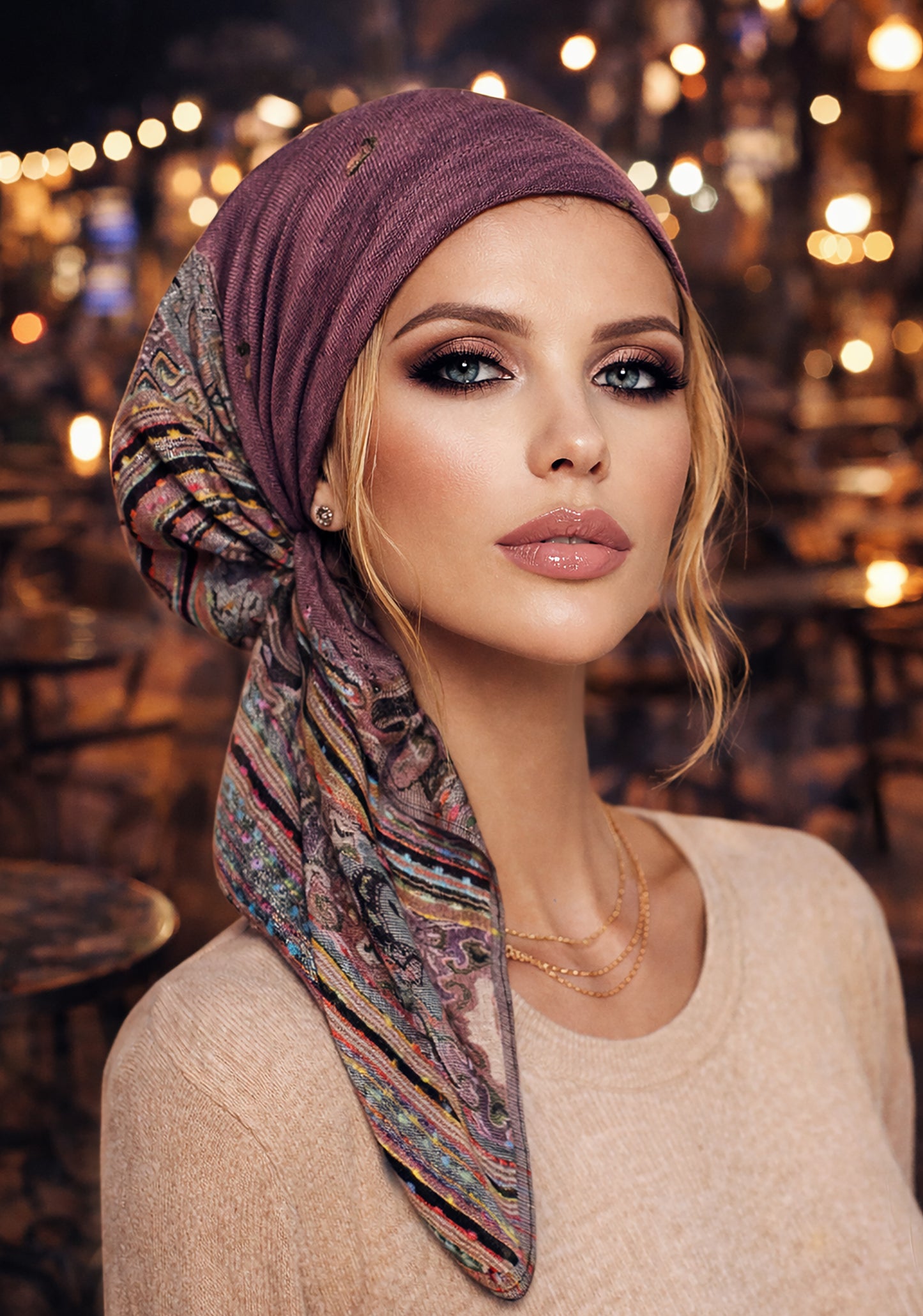 Mauve purple cashmere non slip headscarf