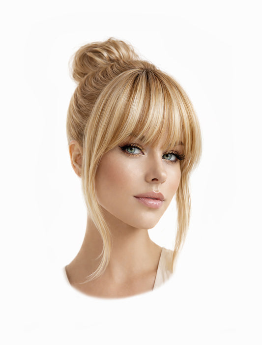 Clip in bangs hair extension mini wig 100% real human (Light blonde mix)